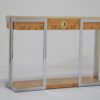 Mario Sabot Console Table Burlwood, Chrome and Brass